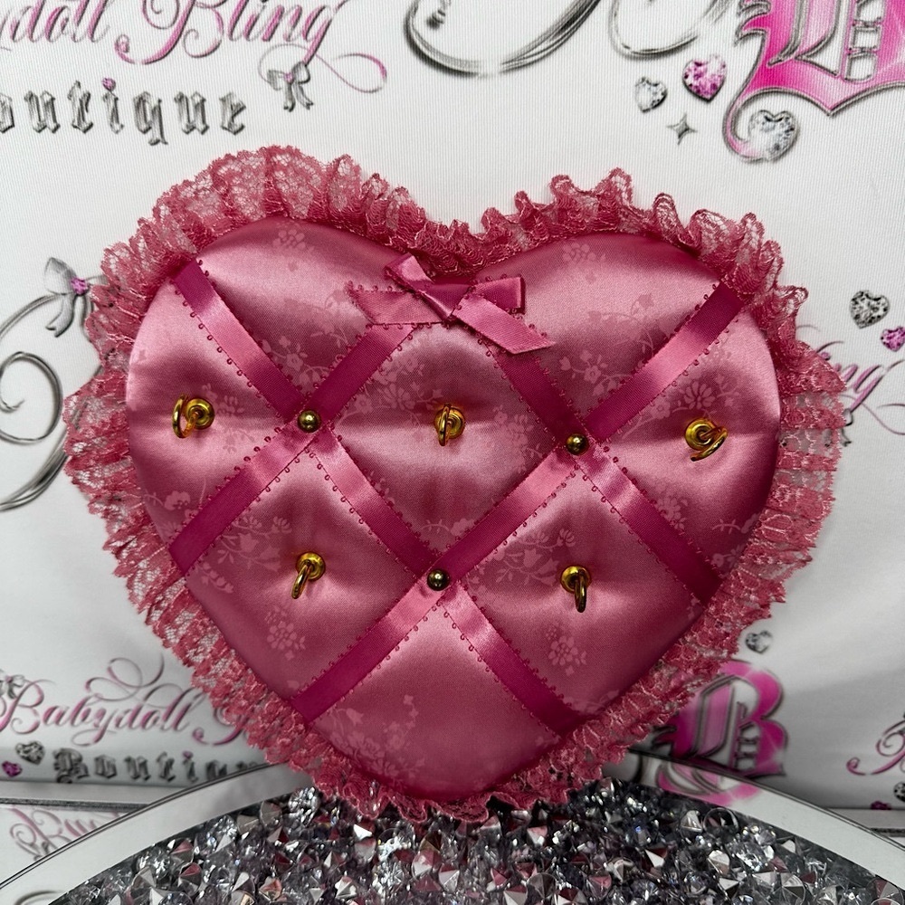 Key/jewellery holder tufted shimmer bow ribbons lace Pink Heart Jewelry Holder